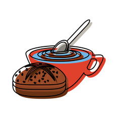 coffee cup and bread icon over white background colorful design vector illustration