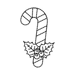 candy stick cane with holly berry decoration striped vector illustration