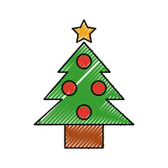 christmas tree pine ball star decoration vector illustration