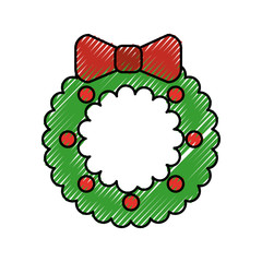 christmas wreath with ball bow decoration celebration vector illustration