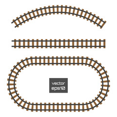 Vector rails set. Railways on white background. Railroad tracks.