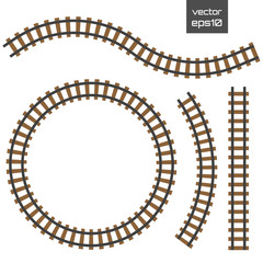 Vector rails set. Railways on white background. Railroad tracks.