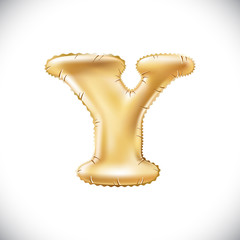 Balloon letter Y. Realistic 3D isolated gold helium balloon abc alphabet golden font text. Decoration element for birthday or wedding greeting design on white background