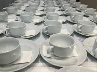 empty row of coffee cup on the table