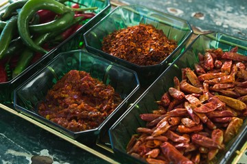Various spices in plastic bowl