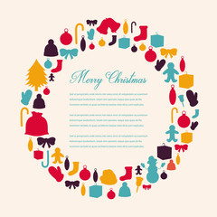 Fototapeta premium Christmas greeting card with merry christmas and happy new year wishes. Christmas design elements. Vector