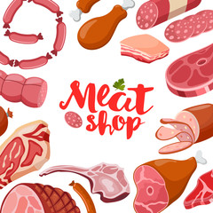 Meat vector frame with logo. Fresh meat icon.