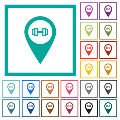 Gym GPS map location flat color icons with quadrant frames