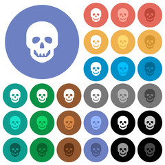 Human skull round flat multi colored icons