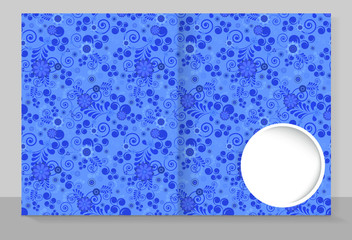 Template cover of a copybook with an trendy design: blue floral pattern. 