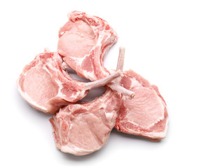 Composition with raw ribs isolated on white