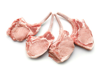 Composition with raw ribs isolated on white