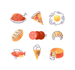 Set of gastronomy food icons, vector cuisine design elements' collection.