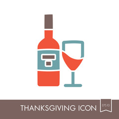 Bottle of wine and glass icon. Thanksgiving
