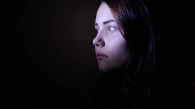 Unhappy sad teen girl. Domestic violence and abuse concept. 60 to 24fps UHD