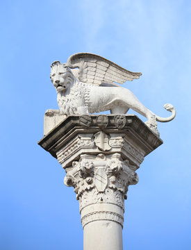 column with the lion winged symbol of the  of Venice in Italy