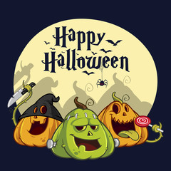 Vector illustration of funny Halloween pumpkins