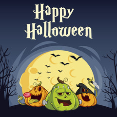 Vector illustration of funny Halloween pumpkins