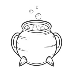cartoon Black cauldron with gurgling potion , halloween concept, vector illustration