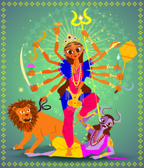 illustration of Goddess Durga for Navaratri (Happy Dussehra)