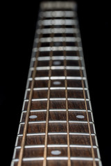 Acoustic Bass Guitar Fretboard Close Up