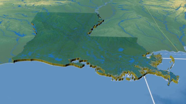 Louisiana - United States, region extruded. Relief