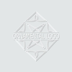 Vintage white geometrical linear 3d vector frame, label for your logo. Vector illustration