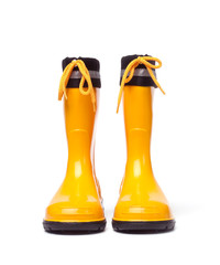 Pair of Yellow Children Rain Boots isolated on White Background