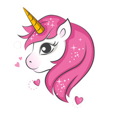 Cute magical unicorn. Vector design on white background. Print for t-shirt. Romantic hand drawing illustration for children.