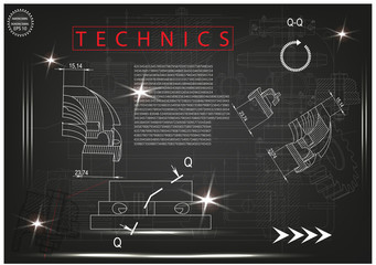Machine-building drawings on a black background