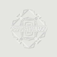 Vintage white geometrical linear 3d vector frame, label for your logo. Vector illustration