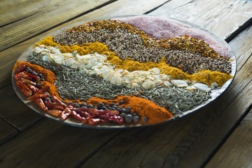 Various type spices on plate