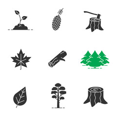Forestry glyph icons set