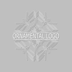 Fototapeta premium Vintage white geometrical linear 3d vector frame, label for your logo. Vector illustration