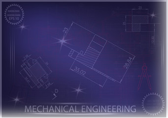 Machine-building drawings on a blue background