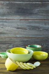 Bowls and sliced lime