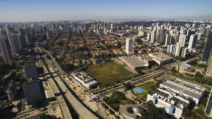 Fototapeta premium cable stayed bridge, skyscraper, bridge, brazil, river, road, sao paulo, sao paulo state, sunny day, cable-stayed bridge, built structure, pinheiros river, marginal pinheiros, office building, south a