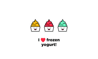 I Love Heart Frozen Yogurt! (Frozen Yogurt With Smiley Face Line Art in Flat Style Vector Illustration Icon and Quote Poster Design)