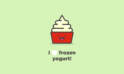 Obraz premium I Love Heart Frozen Yogurt! (Frozen Yogurt With Smiley Face Line Art in Flat Style Vector Illustration Icon and Quote Poster Design)