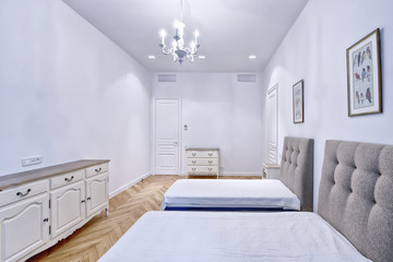 Modern interior of a bedroom in the new house.