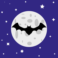 Halloween night illustration bat and moon