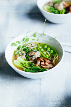 Meatball soup in miso broth