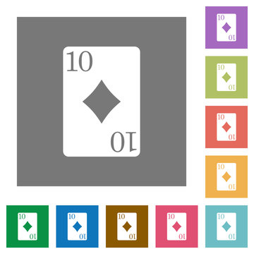 Ten of diamonds card square flat icons