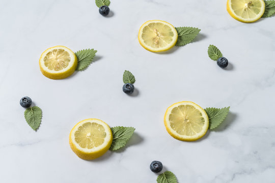 Flavor Pattern With Lemon, Mint and Blueberries