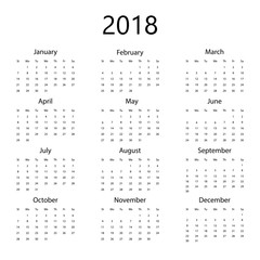 Simple office calendar for 2018 on white background