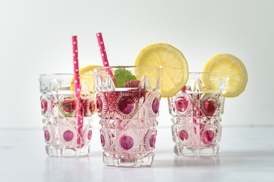Group of Raspberry Lemon Beverages