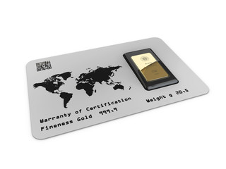 3d Illustration of twenty grams of gold bar in the box