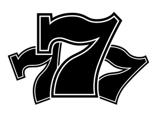 Triple Lucky Sevens black and white vector illustration
