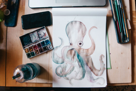 Octopus in watercolor