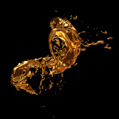 Abstract golden splash on black background. 3d illustration, 3d rendering metall splashes